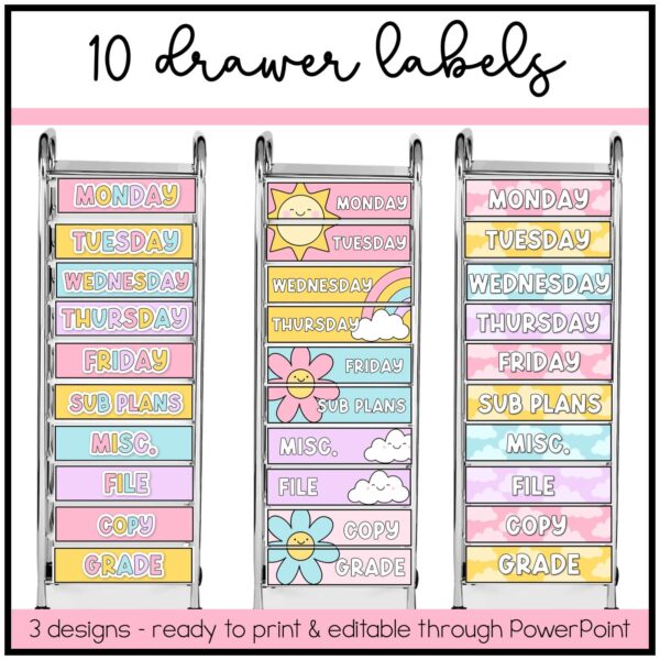 12-drawer-cart-labels Pastel rolling cart labels
