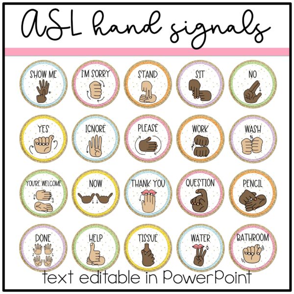 Classroom Hand Signals Editable retro pastel hand signal posters