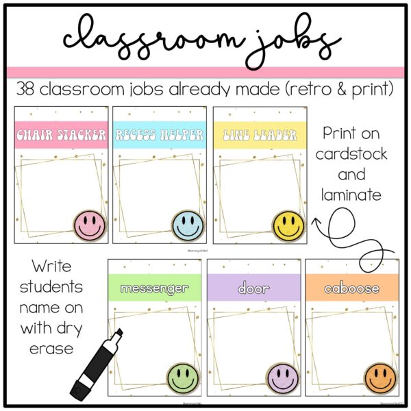 Classroom Jobs Display Retro Pastel Classroom Jobs