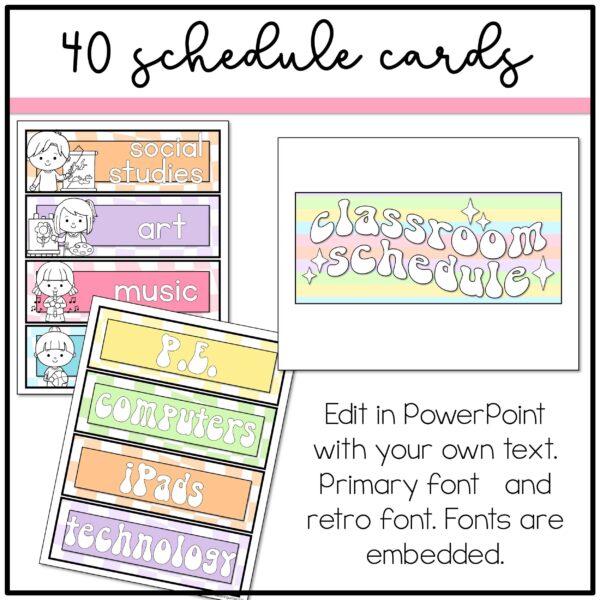 Classroom Schedule Template Retro Pastel Daily Schedule Cards