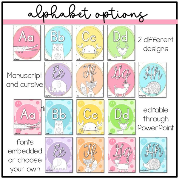 Smiley Face Alphabet Posters Retro Pastel Alphabet Posters