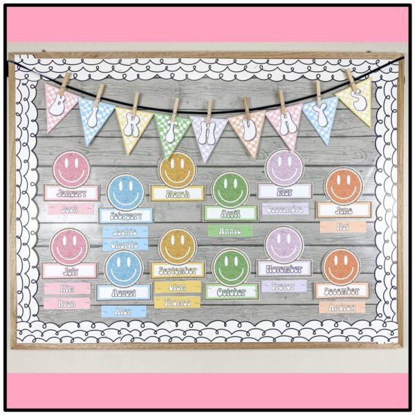 Smiley Face Classroom Decor Retro Pastel Birthday Display