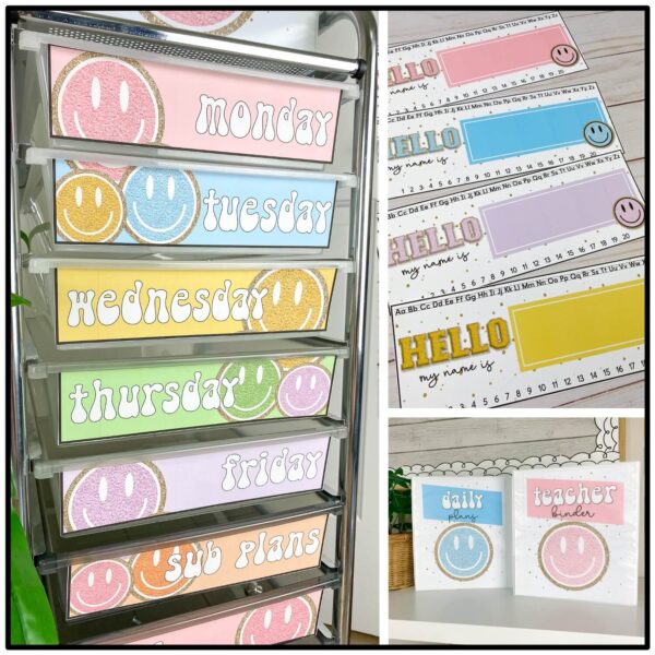 Smiley Face Classroom Decor Retro Pastel Classroom Decor Bundle