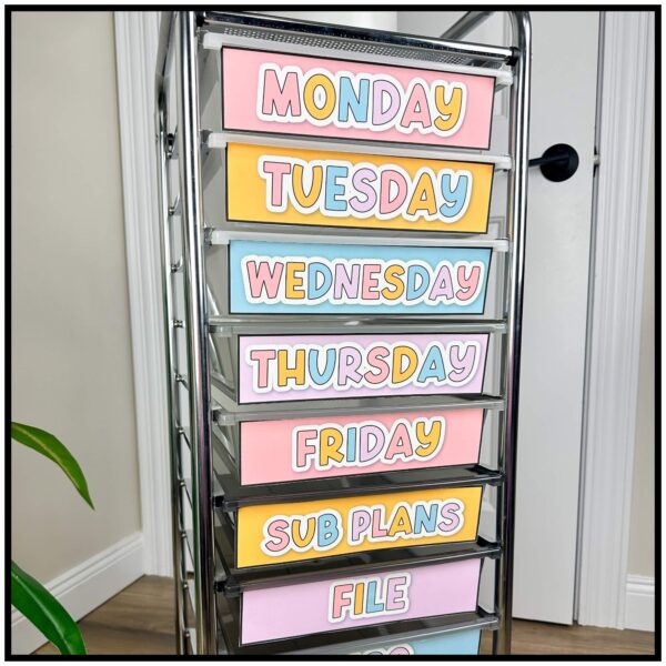 pastel-classroom-decor Pastel rolling cart labels