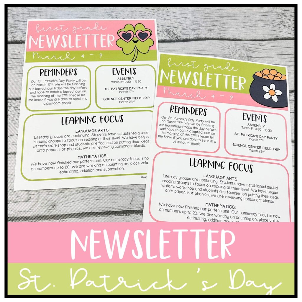 St. Patrick's Day Classroom Newsletter